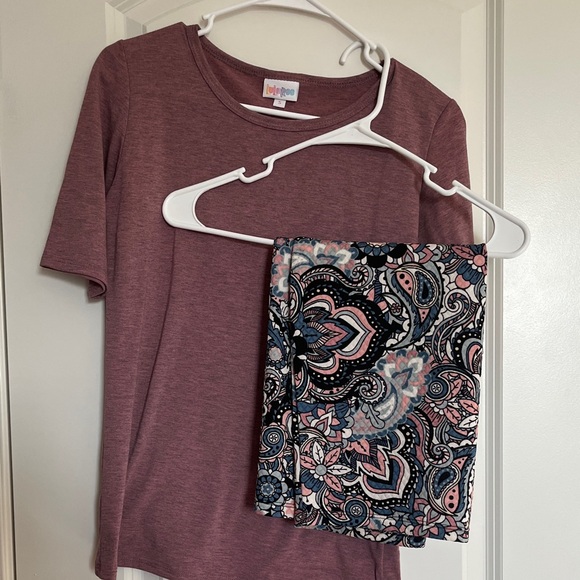 LulaRoe Pink Top and Floral Skirt Set - Picture 1 of 7